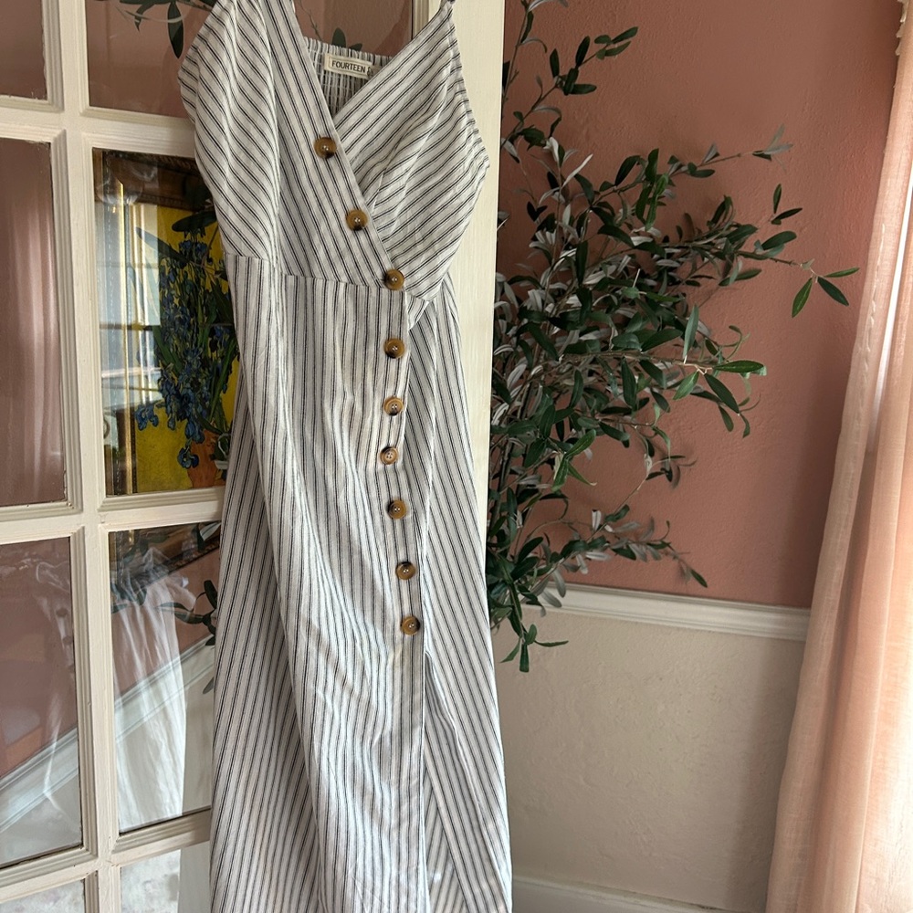 Chic Striped Midi Dress with Button Detail